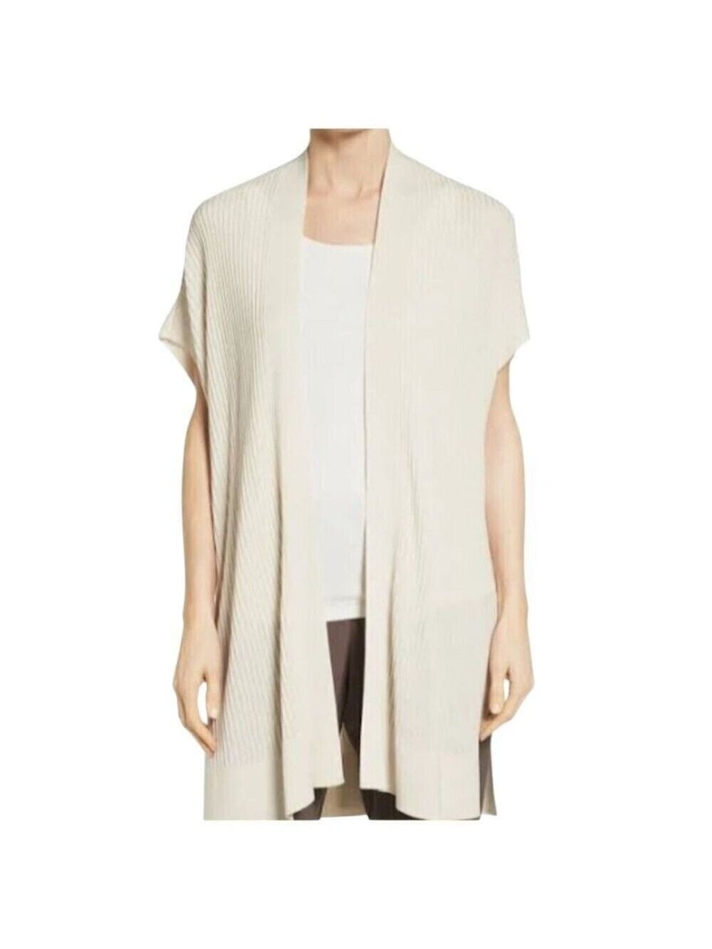 Eileen Fisher Ribbed Kimono Tencel Cardigan In Bone Sz XXS